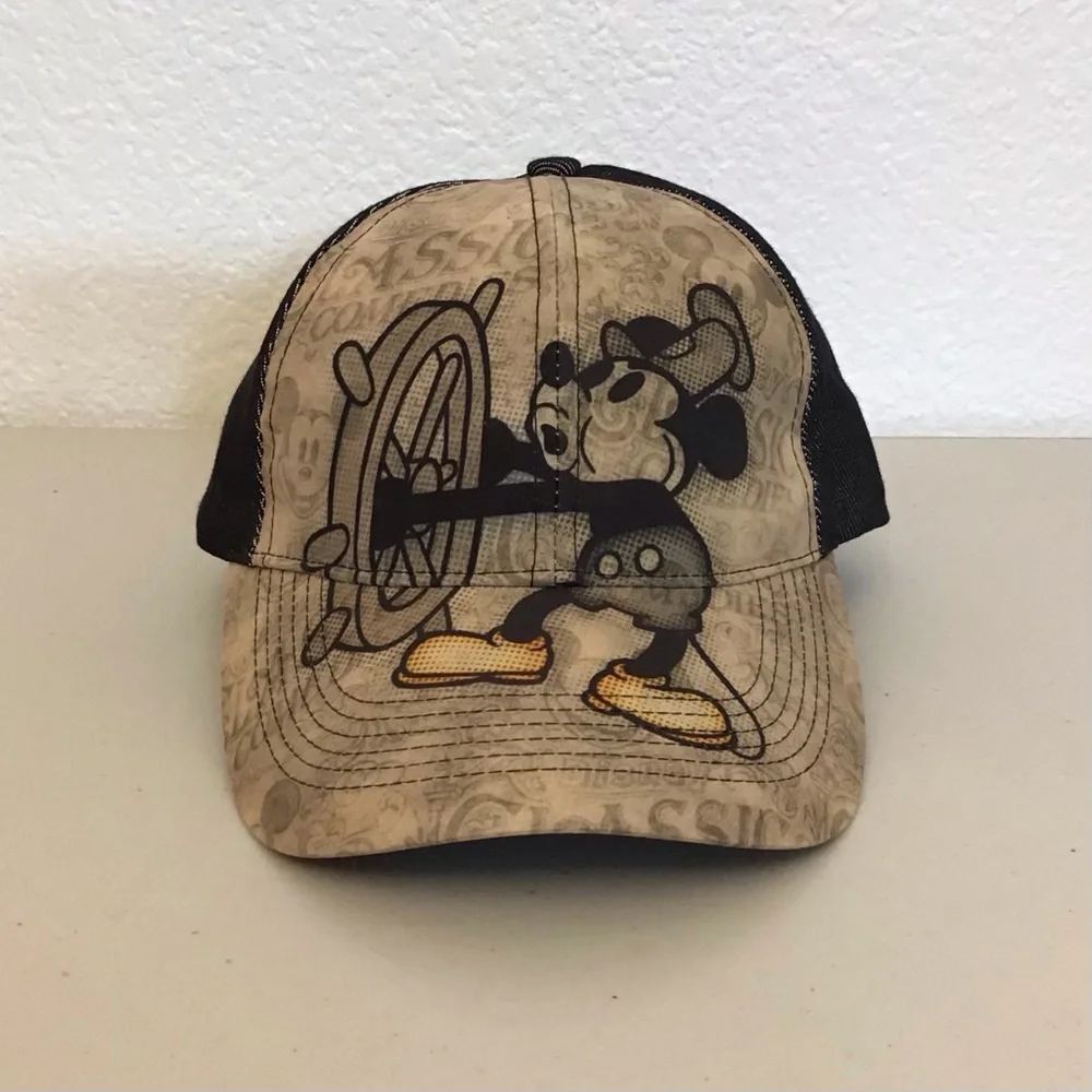 Disneyland Mickey Mouse Baseball Cap Steamboat Willy Women’s Black and Tan - Picture 8 of 8